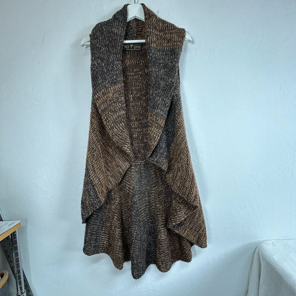 Inka Line Womens Knitted Brown Beige Sweater Vest Asymmetrical Hem Open Front